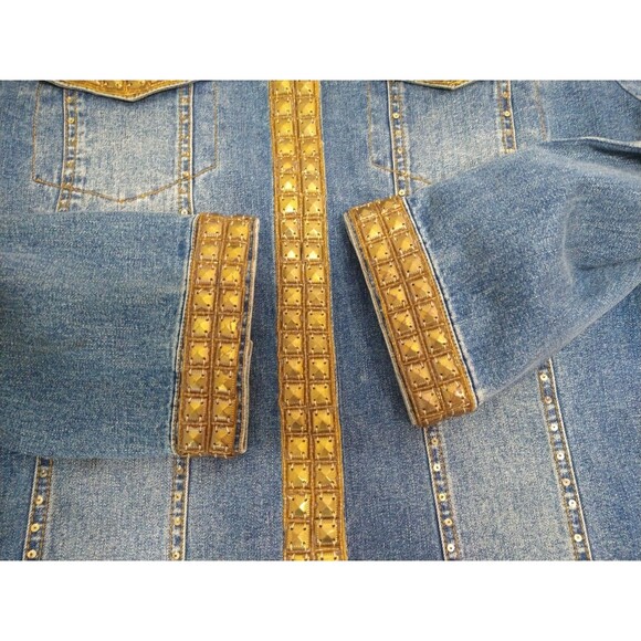 The Collective Works of Berek 2 Jean Jacket Size 1XL Gold Fully Studded Trim - Picture 8 of 16